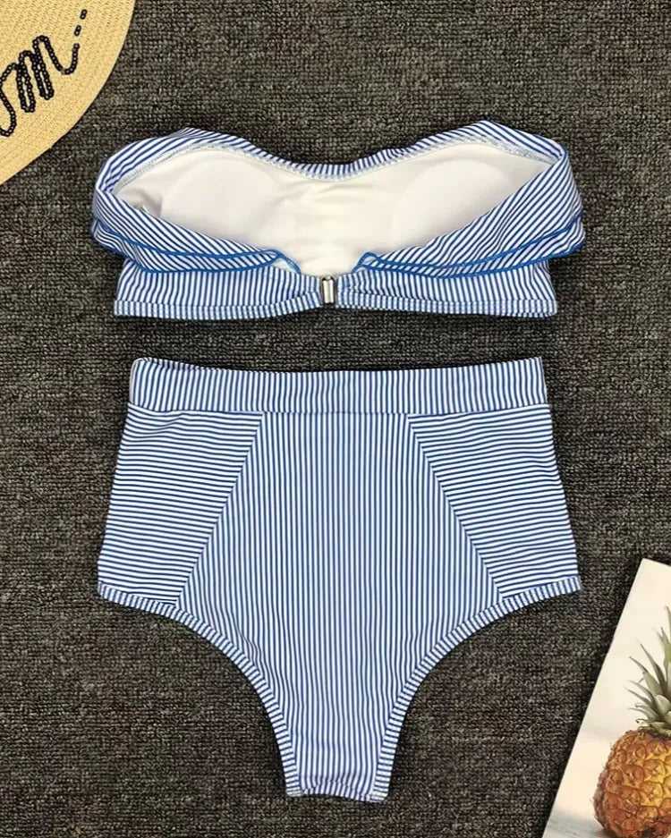 Ruffled Bandeau High Waist Bikini