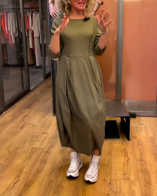 3/4-Sleeve Round-Neck Dress
