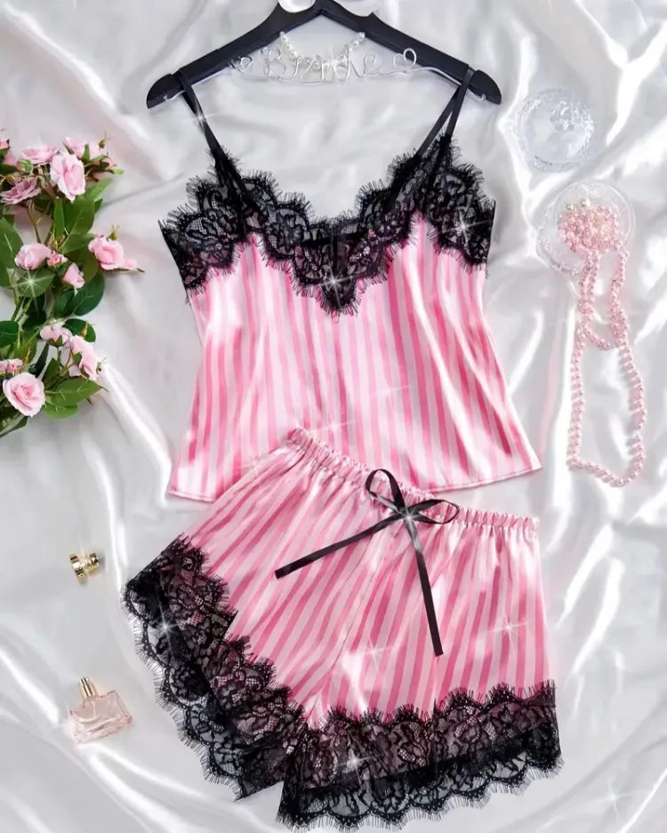 Satin Lace Pyjama Shorts Set