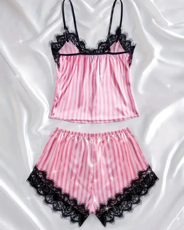 Satin Lace Pyjama Shorts Set