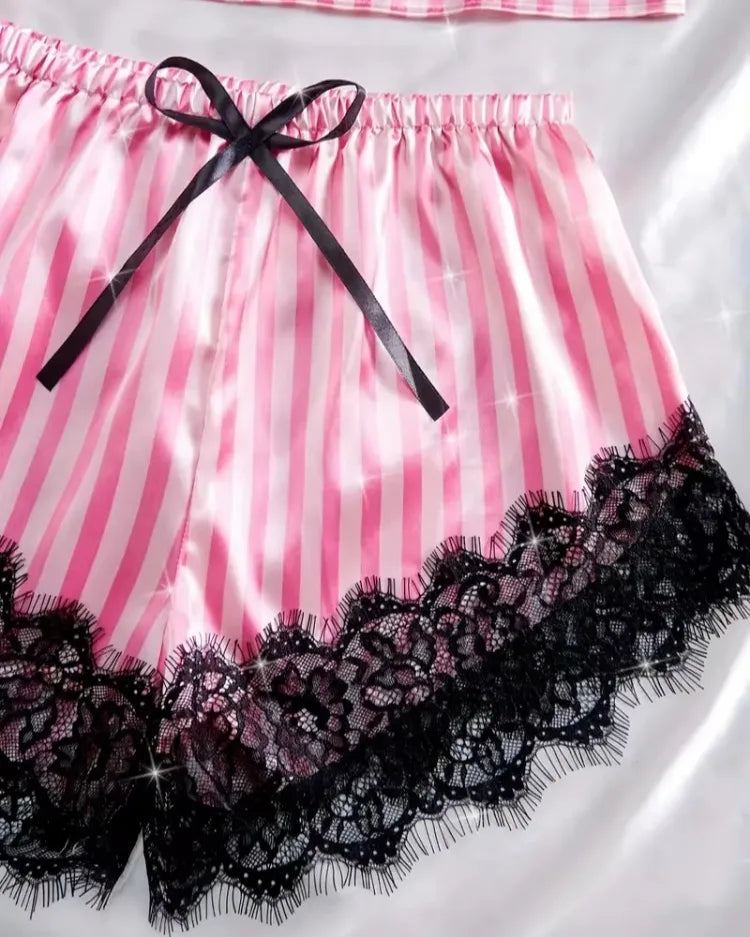Satin Lace Pyjama Shorts Set