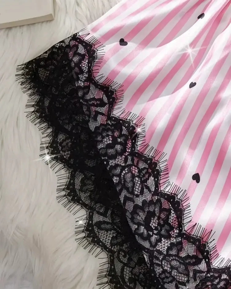 Satin Lace Pyjama Shorts Set