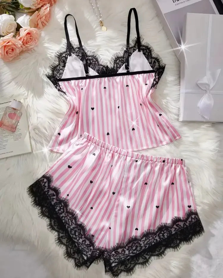 Satin Lace Pyjama Shorts Set