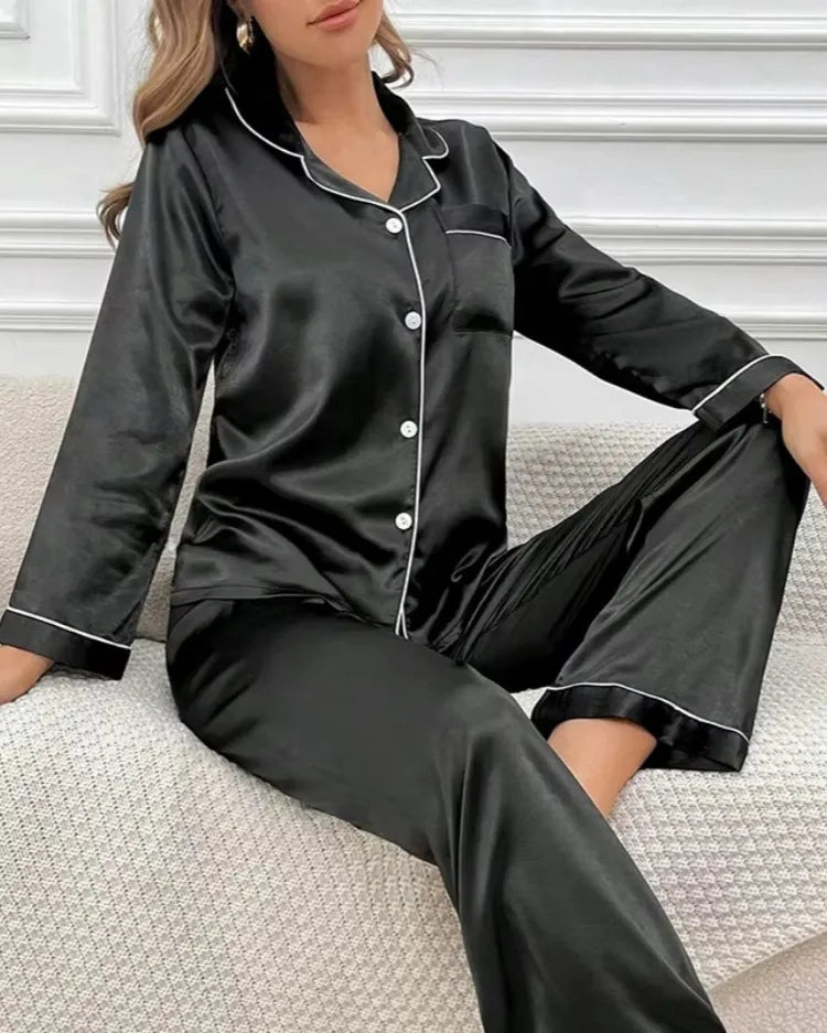Satin Long Sleeve Pyjama Set
