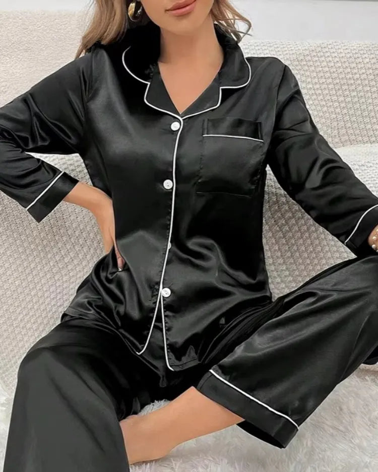 Satin Long Sleeve Pyjama Set
