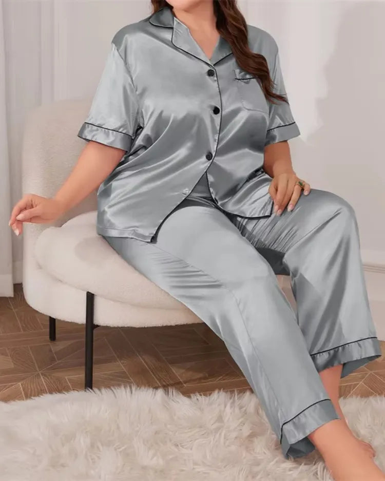 Satin Lounge Pyjama Set - Voldara