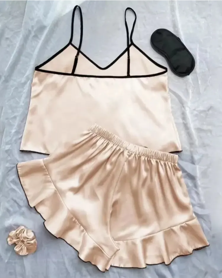 Satin Ruffle-Trim Pyjama Set
