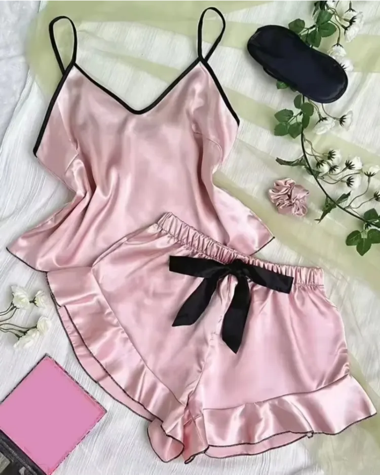 Satin Ruffle-Trim Pyjama Set