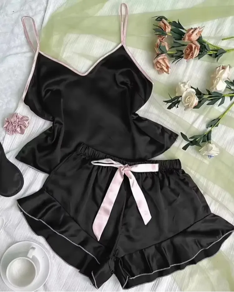 Satin Ruffle-Trim Pyjama Set