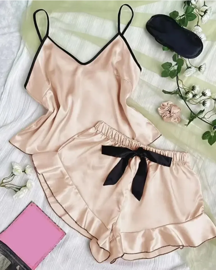 Satin Ruffle-Trim Pyjama Set