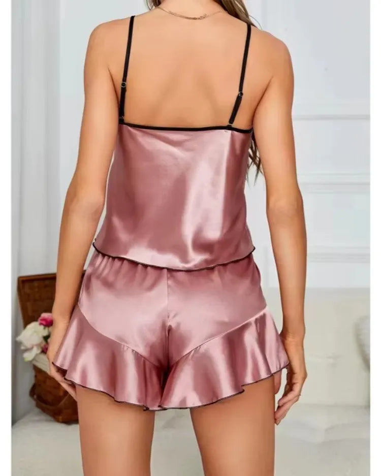 Satin Ruffle-Trim Pyjama Set