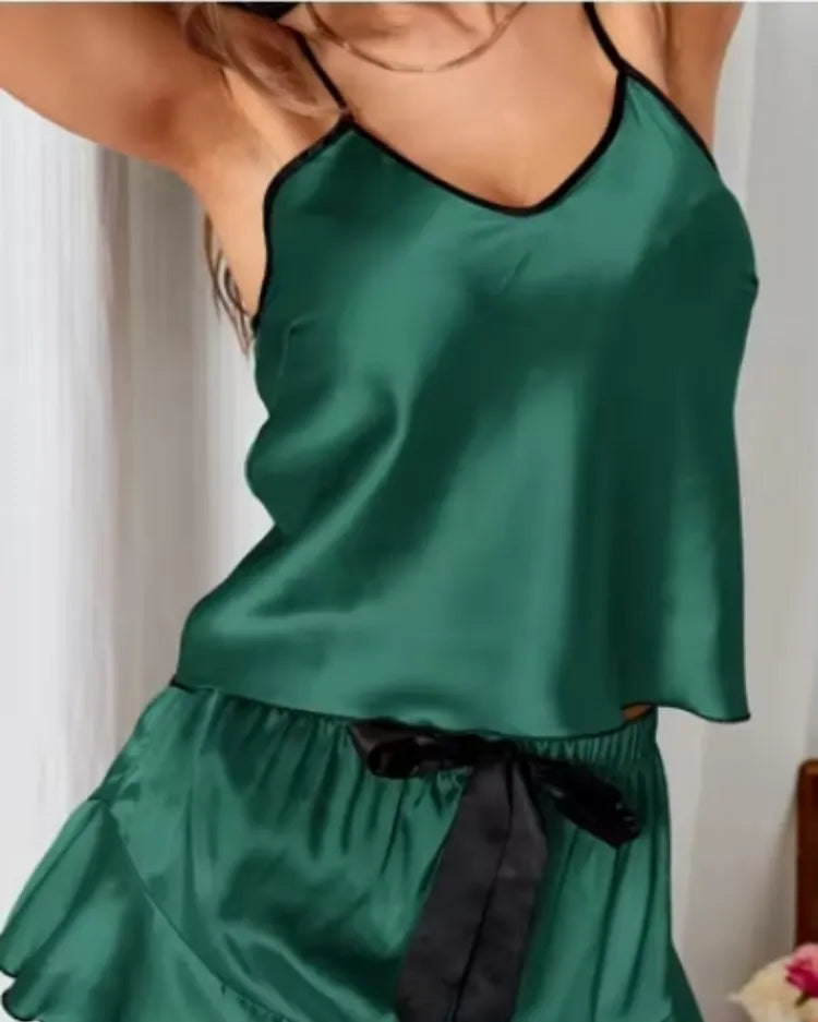 Satin Ruffle-Trim Pyjama Set
