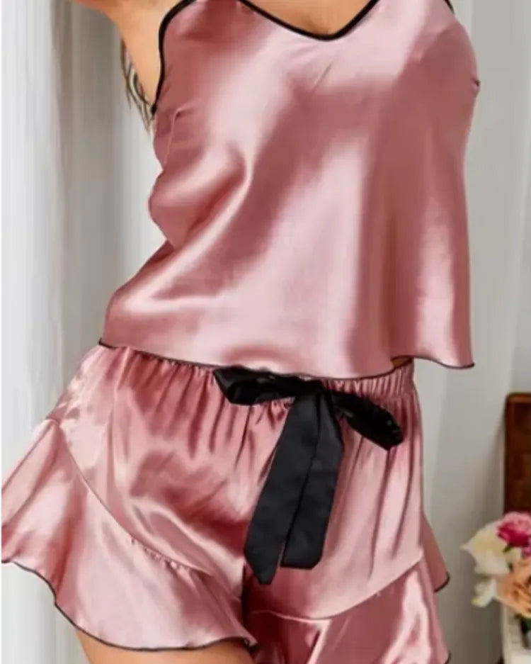 Satin Ruffle-Trim Pyjama Set
