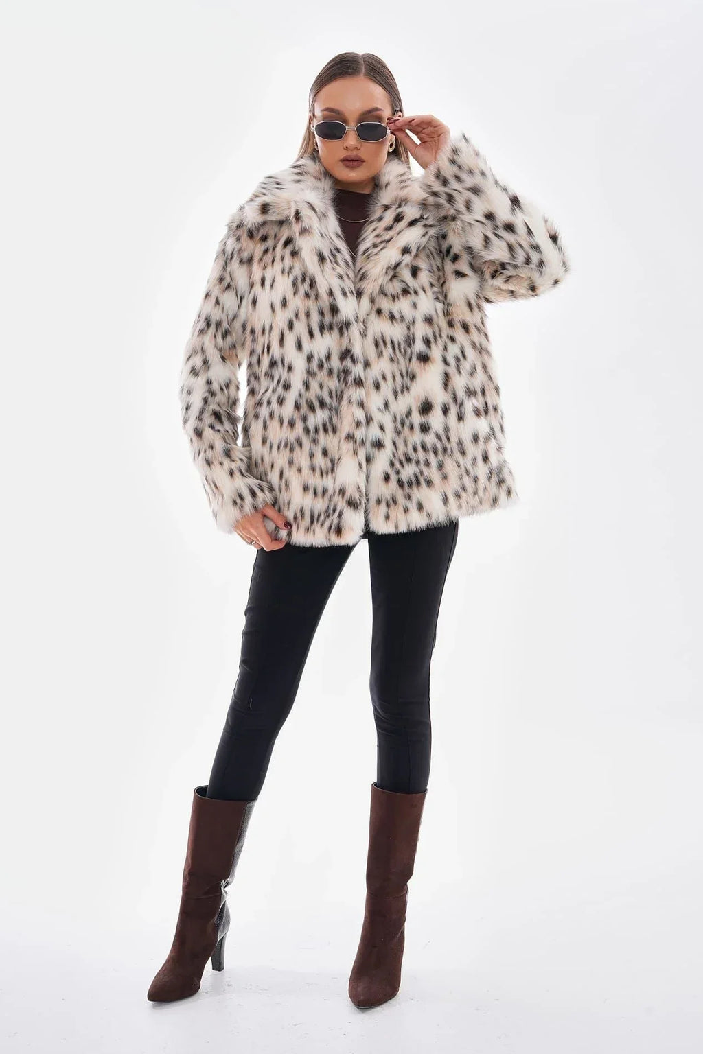Thea | Snow Leopard Faux Fur Coat – Camel