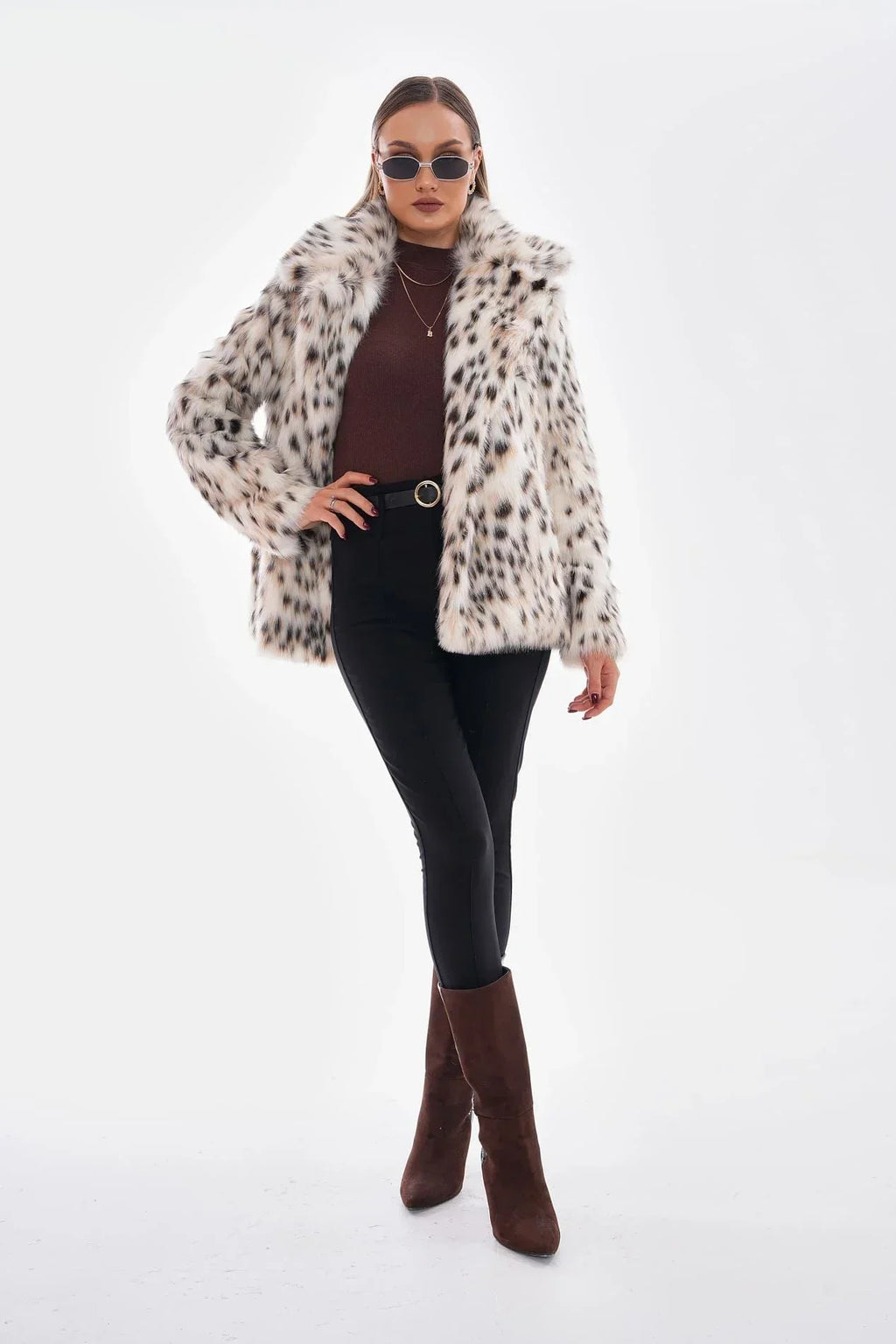 Thea | Snow Leopard Faux Fur Coat – Camel
