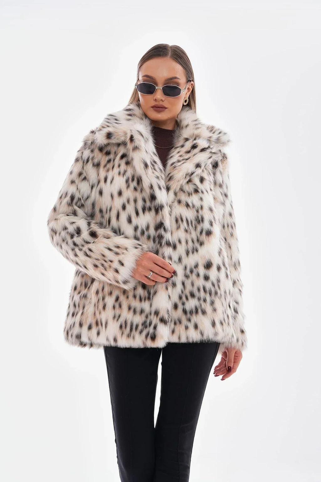 Thea | Snow Leopard Faux Fur Coat – Camel