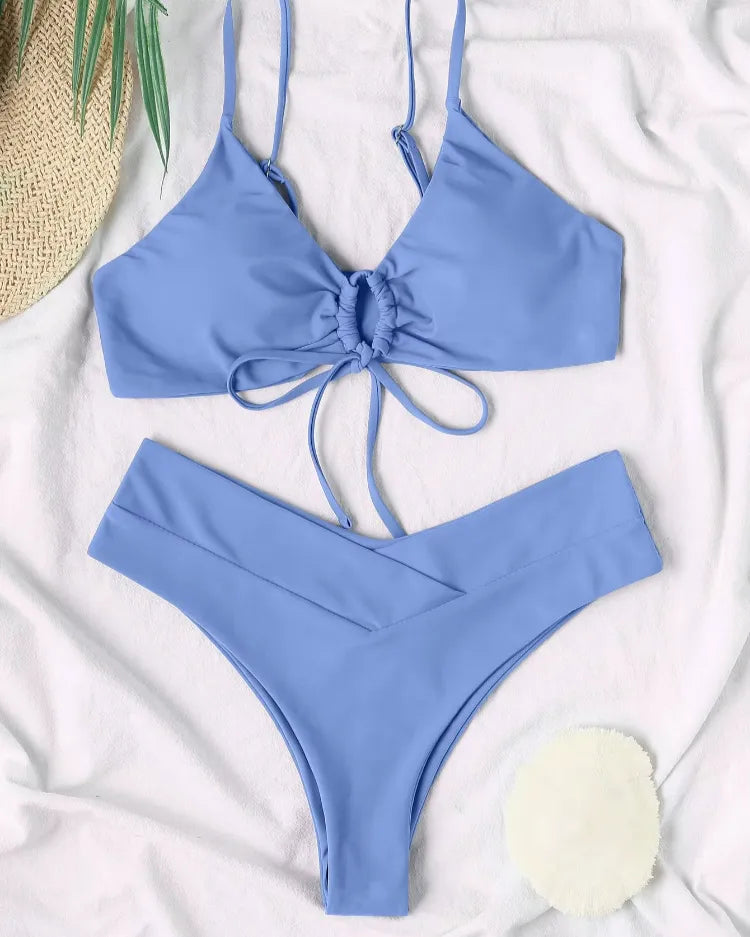 Solid Lace-Up Bikini Set