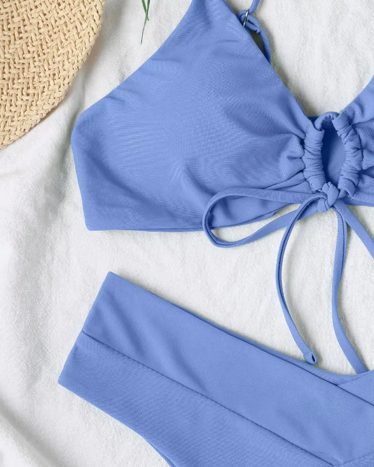 Solid Lace-Up Bikini Set