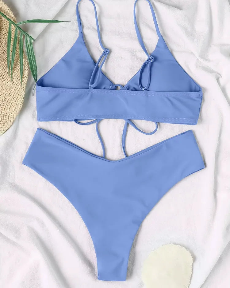 Solid Lace-Up Bikini Set