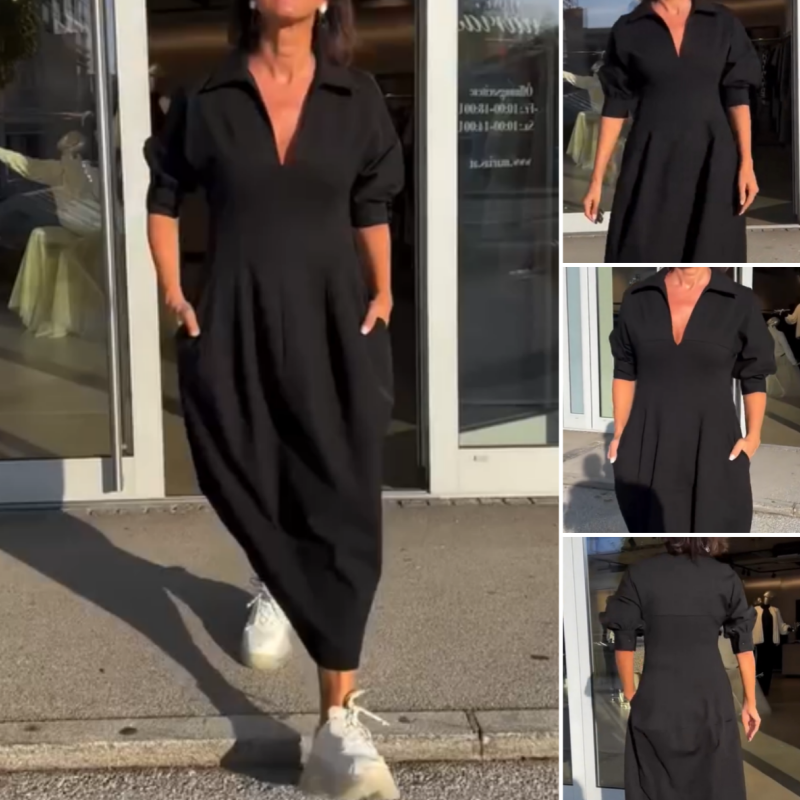 Faustine - Structured V-Neck Midi Dress
