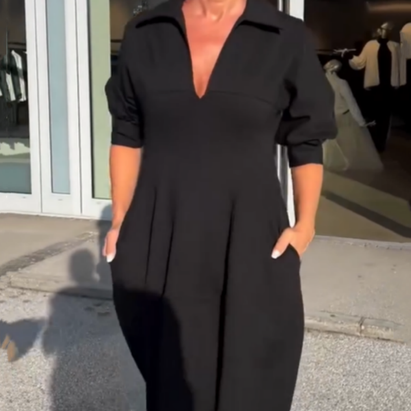 Faustine - Structured V-Neck Midi Dress