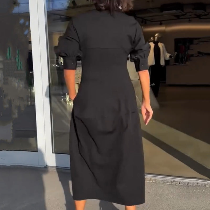 Faustine - Structured V-Neck Midi Dress