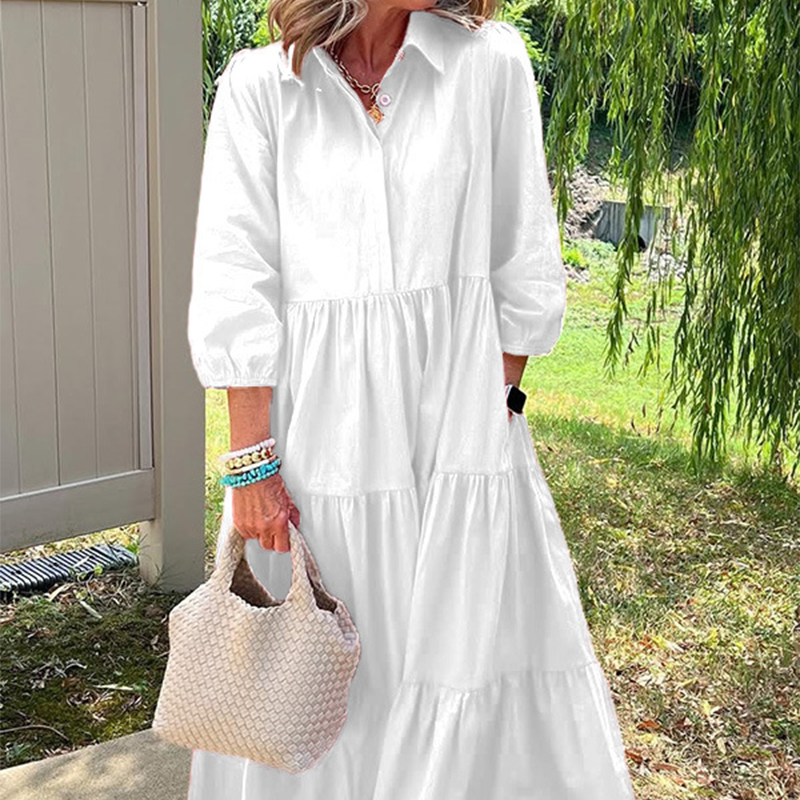 Ines - Loose Lapel-Collar Maxi Dress