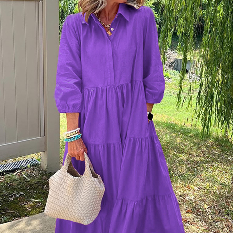 Ines - Loose Lapel-Collar Maxi Dress