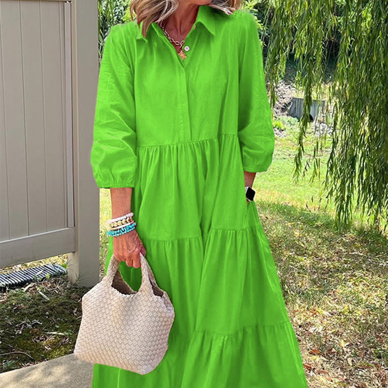 Ines - Loose Lapel-Collar Maxi Dress