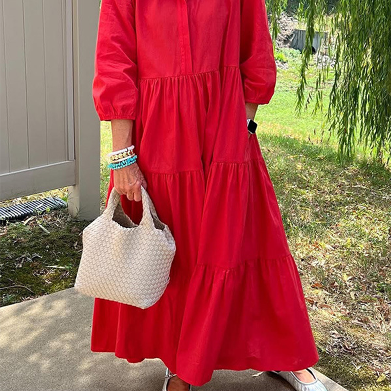 Ines - Loose Lapel-Collar Maxi Dress