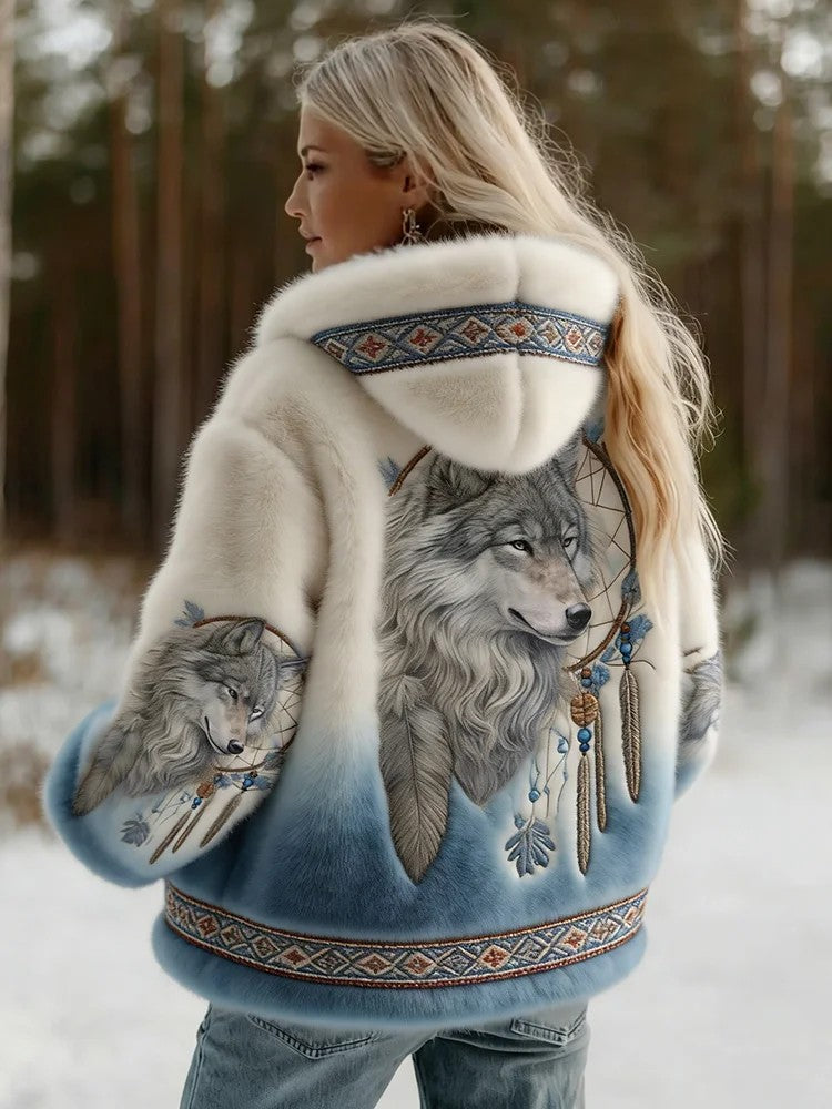 Dahlina - Hooded Wolf-Print Jacket