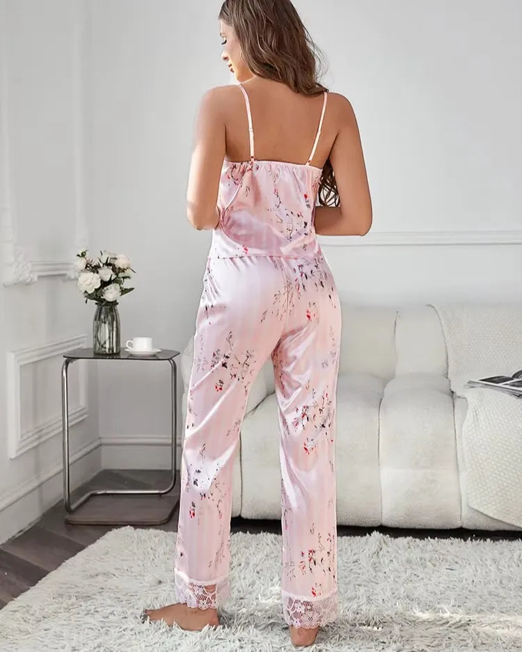 Striped Floral Satin Pyjama Set