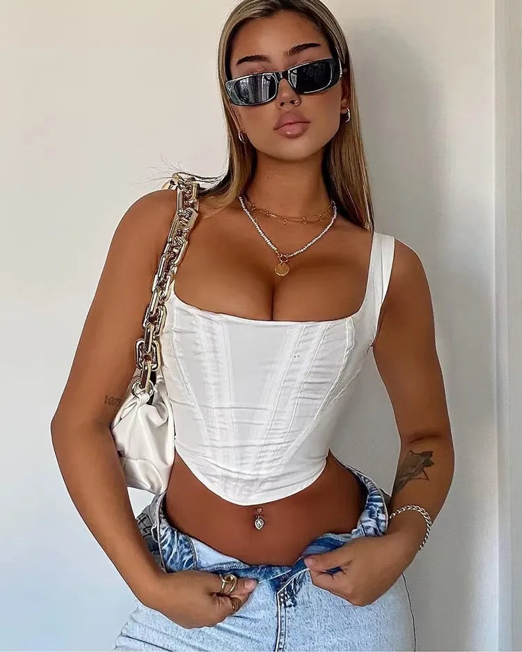 Structured Square-Neck Corset Top