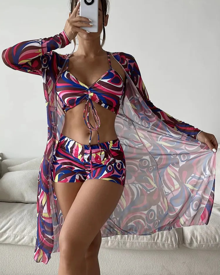 Three-Piece High-Waist Bikini Set