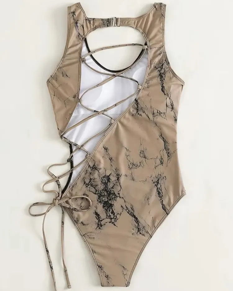 Zip-Front Mesh Swimsuit